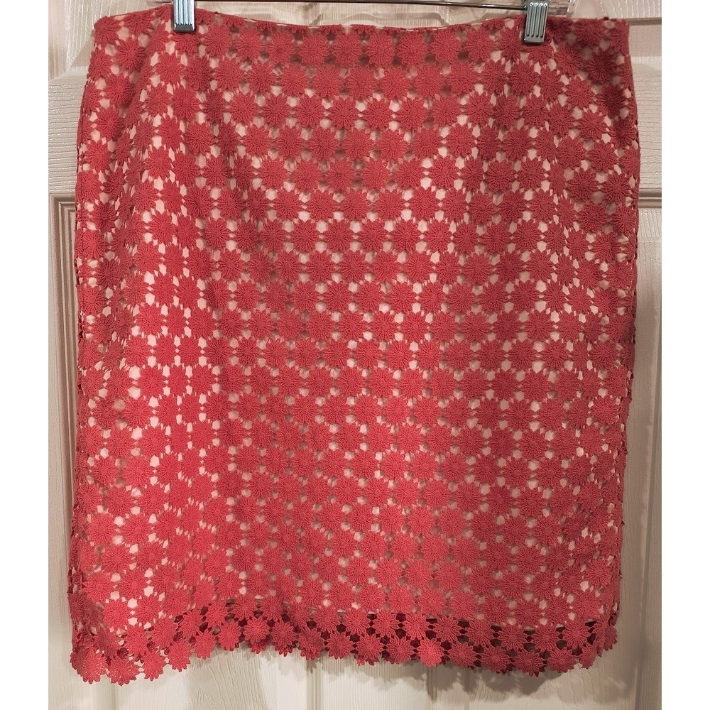 Talbots Petites Coral Floral Crochet Lace Knee Length Pencil Skirt Size‎ 14P